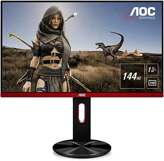 AOC G2590PX Monitor da Gaming 24.5", FHD 1920 x 1080 a 144 Hz, 1 ms, Speaker, D-SUB, 2 x HDMI, DP, 4 x USB, Nero/Rosso