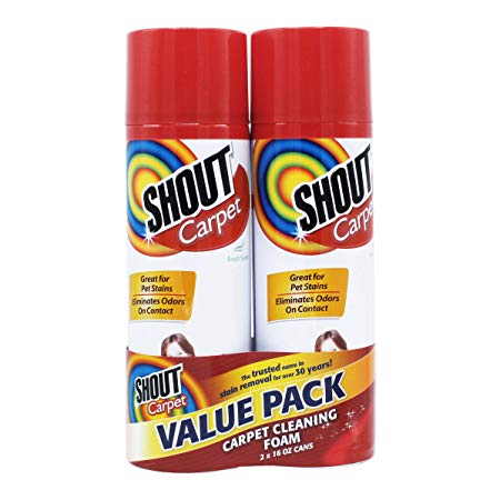 Shout Carpet Aerosol Stain and Odor Remover Foaming Spray with OXY Power | Completely Removes Tough Urine Stains & Prevents Remarking | Great for Large Areas, Fresh Scent, Value Pack of 2