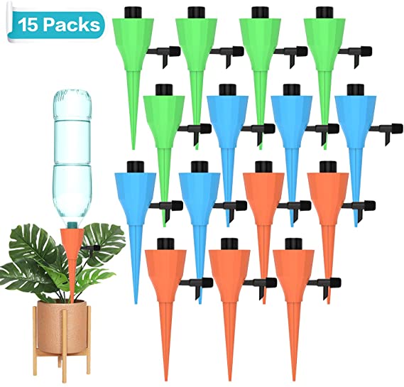 Motansun Plant Watering Spikes,15Pcs Universal Self Watering Spikes with Slow Release Control Valve,Automatic Vacation Drip Irrigation Watering Devices Plant Waterer for Outdoor Indoor Plants