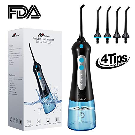 Water Flosser Dental Oral Irrigator - Rechargeable Gum Flosser with Full-opening Water Reservoir, IPX7 Dual Waterproof, 4 Jet Tips, 3 Modes for Home and Travel, Braces & Bridges Care