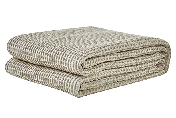 PHF Waffle Weave Blanket 100% Cotton Queen Size Khaki