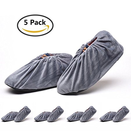 5 Pairs: Reusable Shoe Covers for Indoor - Non-Slip Washable Boot Covers - Perfect for Household,Office,Machine Room and Realtors - Grey