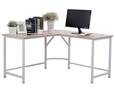 TOPSKY Computer Desk 55" x 55" with 24" Deep L-Shaped Desk Corner Workstation Bevel Edge Design(OAK)