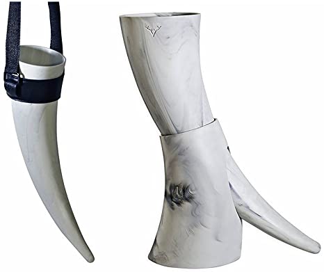 Viking Drinking Horn with stand - Medieval Inspired BPA Free Drinking Horn (16 oz) (Standard Style Base, Light)