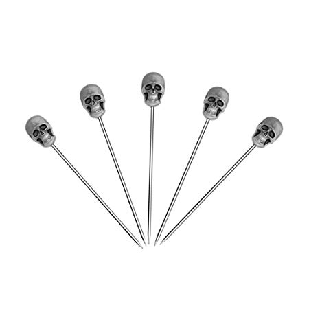 5 Pcs Stainless Steel Cocktail Picks Reusable Toothpicks Fruit Sticks(Skull)