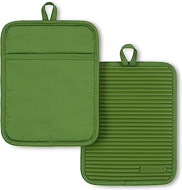 KitchenAid Ribbed Soft Silicone Pot Holder 2-Pack Set, Matcha, 7"x9"