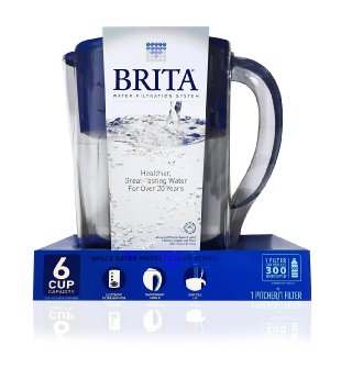 Brita Space Saver Water Filter Pitcher, Blue, 6 Cup