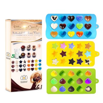 Bigear Candy Molds & Ice Cube Trays - Hearts, Stars & Shells - Silicone Chocolate Mold - Fun, Toy Kids Set - Use for Making Homemade Cake, Candy, Chocolate, Gummy, Ice, Crayons, Jelly, and More