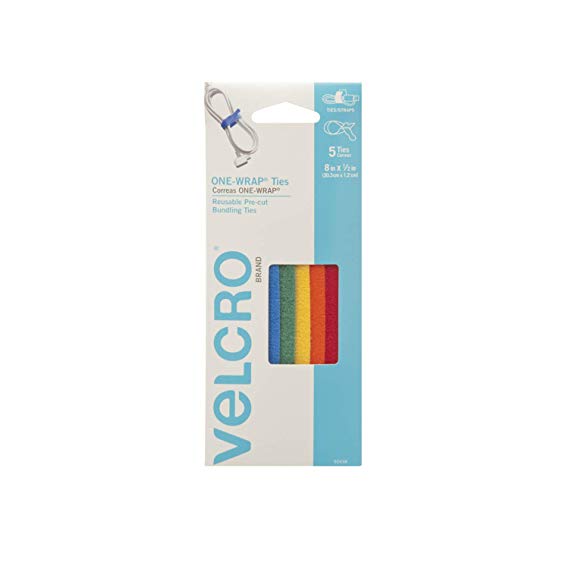 Velcro(r) Brand Fasteners One-Wrap: For Cables, Wires & Cords - 8" X 1/2" Ties, 5 Ct. - Multi-Color