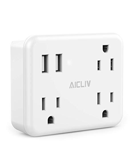 Multi Plug Outlet Extender with USB Wall Charger, Aicliv Cruise Power Strip No Surge Portector, 3 Outlet Splitter Wall Plug Adapter and 2 USB Ports for Travel Cruise Ship Accessories, White
