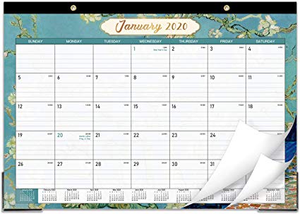 2020-2021 Desk Calendar - 18-Month Desk/Wall Monthly Calendar 2-in-1, 17" x 12", January 2020 - June 2021 with Hanging Holes, Ruled Blocks - Art Paintings