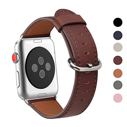 Apple Watch Band 42mm, WFEAGL Retro Top Grain Genuine Leather Band Replacement Strap with Stainless Steel Clasp for iWatch Series 3,Series 2,Series 1,Sport, Edition (Dark Brown Band Silver Buckle)