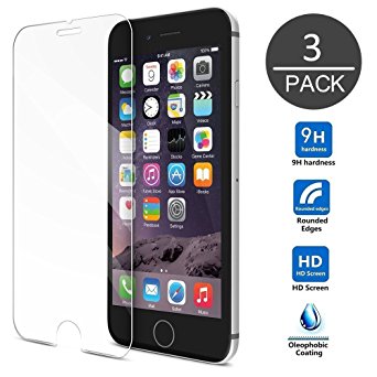 iPhone 7 6S 6 Screen Protector, Gembonics [3 Pack] Tempered Glass Touch-screen Accurate Round Edge 0.3mm Ultra-clear Perfect Fit Maximum Screen Protection from Bumps Drops Scrapes and Marks