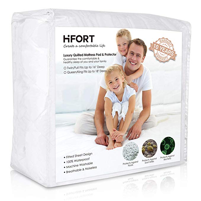 HIFORT Waterproof Mattress Protector Quilted Bed Mattresses Pad Cover, Deep Pocket Fitted Sheet 18 Inch, Hypoallergenic Breathable, King Size