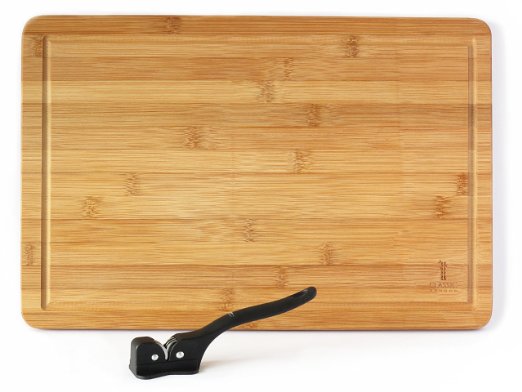 Extra Large Bamboo Cutting Board Constructed from Premium Quality Bamboo - Thick, Strong and Light with Drip Groove on Top Side by Classic Bamboo
