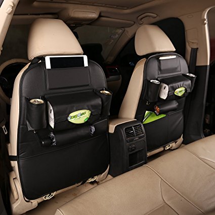 ChiTronic Car Backseat Organizer with Kick Mat - PU Leather Auto Back Seat Pocket Storage (1 Pack, Black)