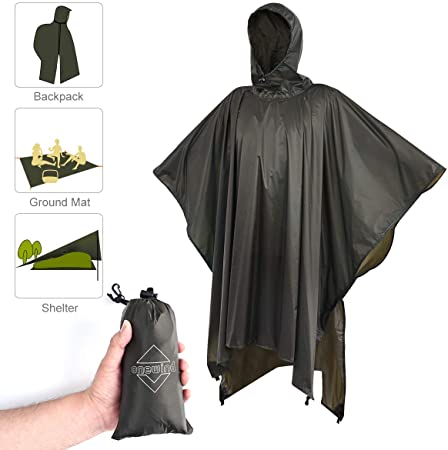 onewind Hood Rain Poncho Ultralight Silnylon Rain Cover Multi Use Raincoat Men/Women, Ideal for Camping, Hunting, Hiking, Backpacking