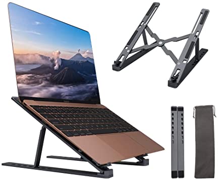 Laptop Stand Adjustable, ZMTECH 7 Angles Foldable Laptop Holder, Ergonomic Lightweight Portable Aluminum Notebook Computer Riser for MacBook, Air, Pro Lenovo, Dell, More 10-15.6", Supports Up to 44 Lbs