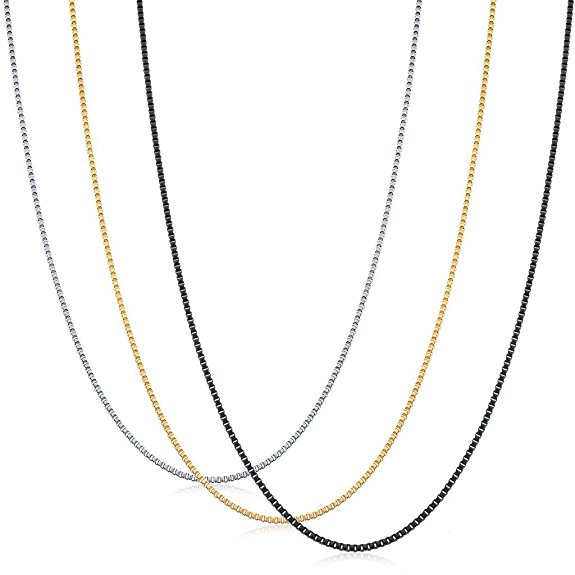 ORAZIO 3Pcs 1.2MM Stainless Steel Box Chain Necklace for Men Women Necklace Set 14-36 inches