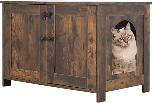 BestPet Cat Litter Box Enclosure Furniture Hidden,Wooden Cat Washroom Furniture Storage Cabinet Pet Crate House End Table with Removable Divider,Large Enough,Fit Most Cats and Litter Box