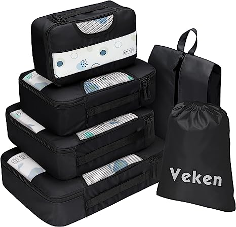 6 Set of Various Colored Packing Cubes in 4 Sizes (Extra Large, Large, Medium, Small), Veken Packing Cubes for Carry on Suitcase, Suitcase Organizer Bags Set for Travel Essentials Travel Must Haves