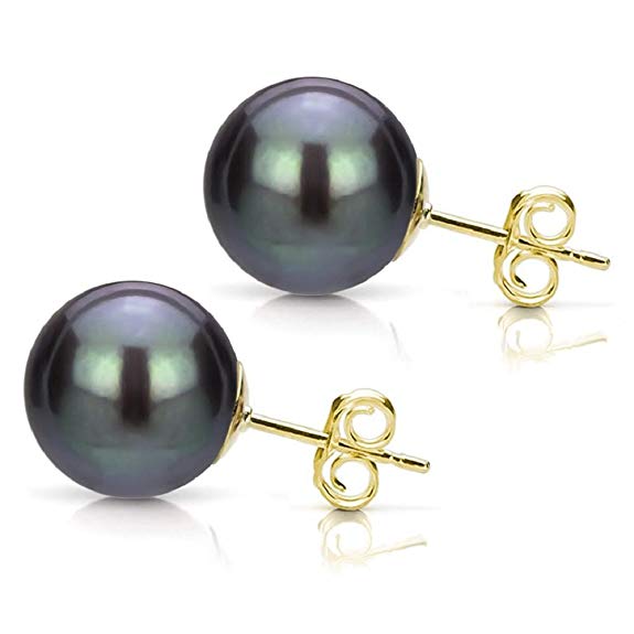 Black Cultured Freshwater Pearl Stud Earrings 14K Gold Jewelry for Women