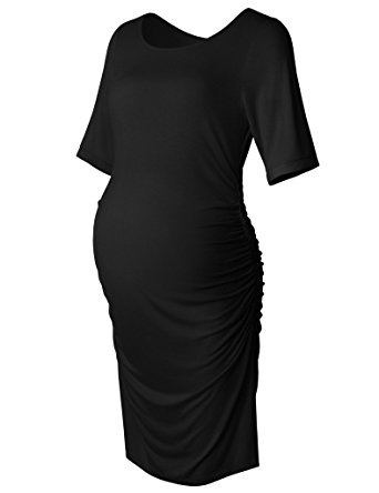 Women's Bodycon Maternity Dress Casual Short Sleeve Ruched Sides Knee Length Pregnant Dresses
