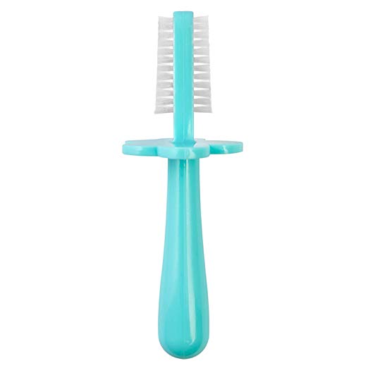 Grabease Double Sided Toothbrush – Baby Toothbrush for 6 Months to 4 Years Old with Soft Bristles – BPA-Free Toddler Toothbrush with Anti-Choke Guard – Includes Free Finger Brush, Teal