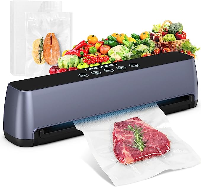 MoKo Vacuum Sealer Machine,85kpa Food Vacuum Sealer, Full Automatic Air Sealing System for Food Sealer, LED Touch Food Sealer with Dry and Moist Food Modes, Compact Design, 20Pcs Seal Bags Starter Kit