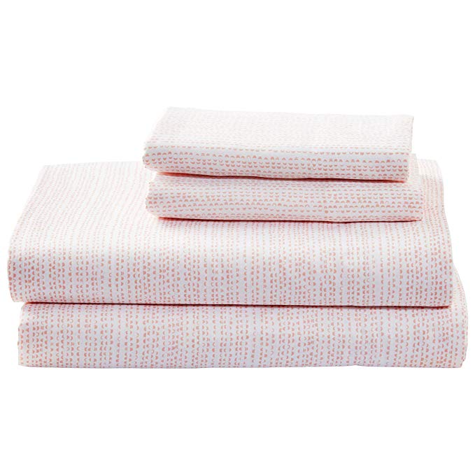 Rivet Half Moon Sateen 100% Cotton Sheet Set, California King, White Peach-Pink