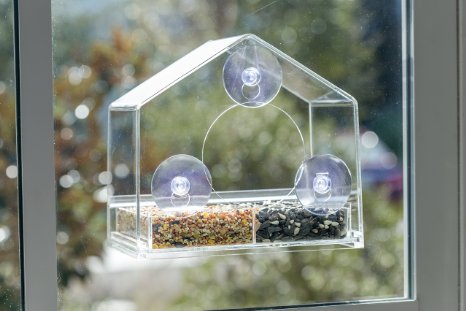 Pleasant Nature Window Bird Feeder with Slide Tray and Breathe Holes, Large, Clear