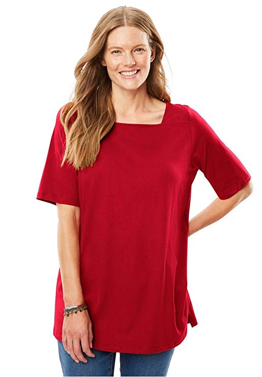 Woman Within Women's Plus Size Perfect Square Neck Tee