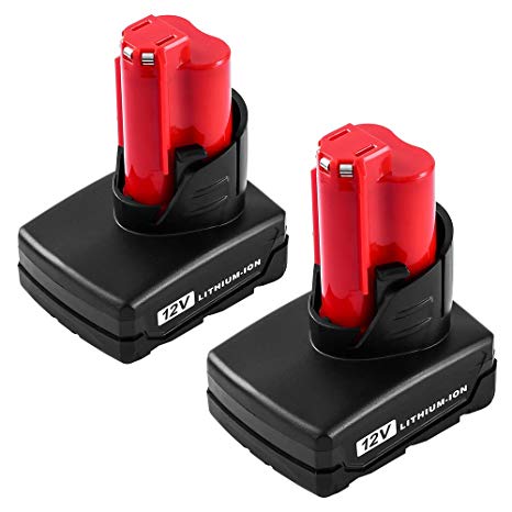 Upgrated 6000mAh 12V Replace for Milwaukee M12 Battery 48-11-2411 48-11-2420 48-11-2401 2455-20 12-Volt XC Cordless Milwaukee Tools - 2 Pack
