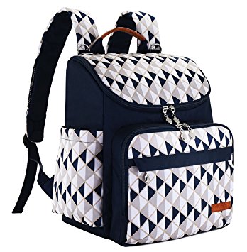 Diaper Bag Backpack With Baby Stroller Straps By HYBLOM, Stylish Travel Designer And Organizer For Women & Men, 12 Pockets, Blue Triangle
