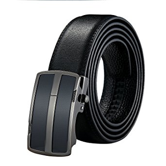 Sanxiner Men's Genuine Leather Ratchet Belt with Automatic Buckle Black Long 52"