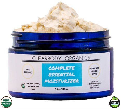 Clearbody Organics Moisturizer Cream-For Body-Face-Hands-Hair and More-100% USDA CERTIFIED ORGANIC-Handles Dry Skin-Soothes to Help with Eczema-Psoriasis-Rosacea-Shingles-Redness-Itching (3.4oz)
