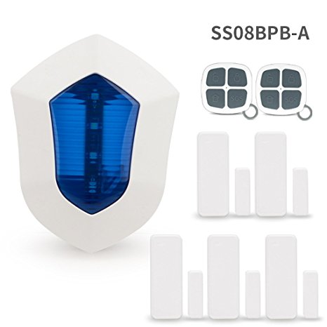 Home Security System,Golden Security Blue Outdoor Weather-Proof Striking Strobe Siren Door Sensors and more DIY, No Need GSM & WIFI Home Alarm System SS08BPB-A