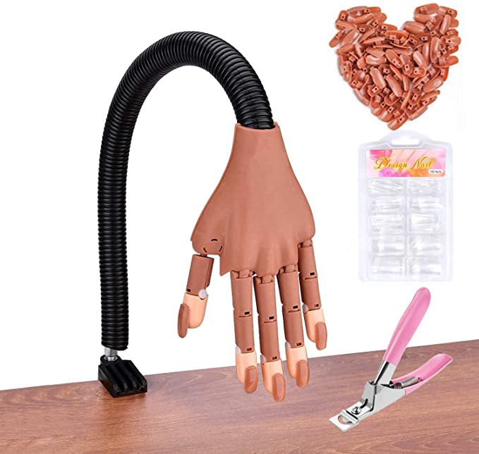 Upgrade Practice Hand for Acrylic Nails-Flexible Moveable Nail Trainning Practice Hand Kits, False Fake Mannequin Hands For Nails Practice, DIY Print Practice Tool with Fake Nail Tips and Clipper