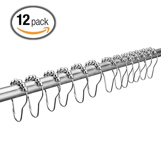 Shower Curtain Hooks Roller Rings ULG Rustproof 304 Stainless Steel for Fashion Decorative Bathroom Home Shower Rod Set of 12 Piece Polished Chrome