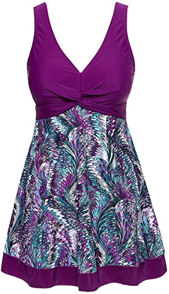 MiYang Women's Plus Size Printing Padded High Waist Swimdress