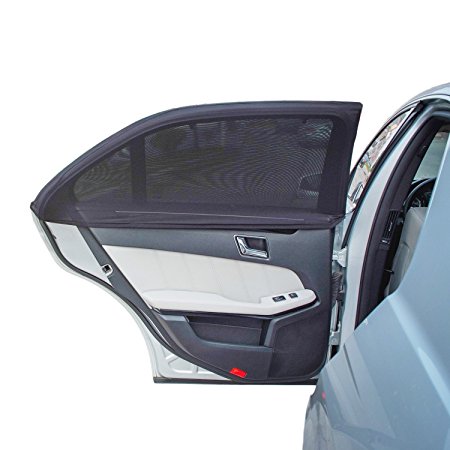 TFY Universal Car Side Window Sun Shade - Protects Your Kids from Sun Burn - Double Layer Design - Maximum Protection - Fit Most of Vehicle, Most of sedan, Ford, Chevrolet, Buick, Audi, BMW, Honda, Mazda, Nissan and Others - 2 Pieces (Regular Contoured Window)