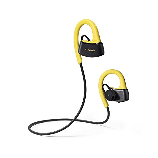 G-Cord Bluetooth Headphones V4.1 Wireless Sports Earphones Noise Cancelling Stereo Headsets with Mic, IPX7 Water Resistant for Gym, Running and Workout (Yellow)