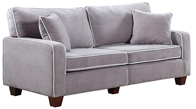 DIVANO ROMA FURNITURE Collection - Modern Two Tone Velvet Fabric Living Room Love Seat Sofa (Light Grey)