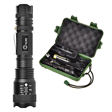 CVLIFE LED Tactical Flashlight T6 Outdoor Torch Light with 18650 Rechargeable Battery and Charger