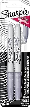 Sharpie Metallic Permanent Markers, Fine Point, Silver, 2 Count