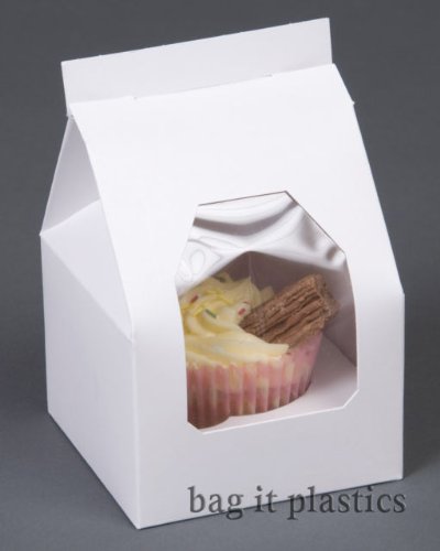 bag it Plastics Single White Cupcake Boxes with Window 3.5" x 3.5" x 5" / 93mm x 93mm x 130mm Wedding/Birthday/Gift (20)