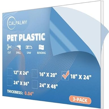 3 Pack PET Sheet Panels - 18" x 24" x 0.04" Plexiglass - Quality Lightweight and Shatterproof Glass Alternative Perfect for DIY Sneeze Guards, Face Shields, Railing Guards, and Pet Barriers.