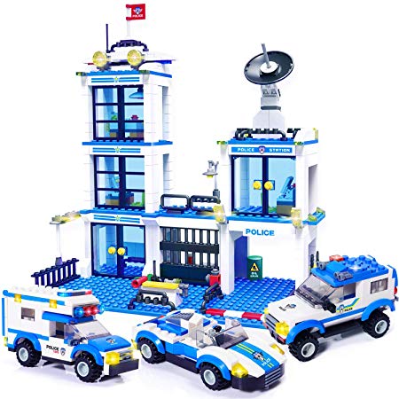 WishaLife 716 Pieces City Police Station Building Kit, Police Car Toy, City Sets, Police Sets with Cop Car & Patrol Vehicles for Boys and Girls 6-12