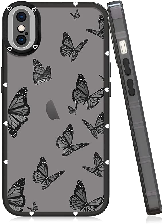 LSL Compatible with iPhone X Case iPhone Xs Case Black Butterfly Pattern Deign Soft TPU Bumper Anti-Drop Protective Wireless Slim Clear Cover for iPhone Xs/iPhone X 5.8 Inch