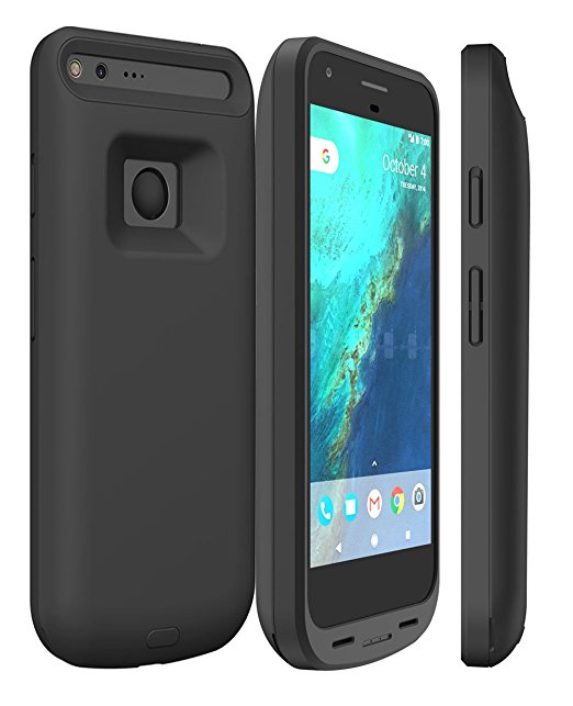 Pixel XL Battery Case, ALCLAP 5000mAh Rechargeable External Battery Charger Case Support Data Sync Portable Charging Case with Type C Cable Input Mode for Google Pixel XL (5.5 Inch) - Black